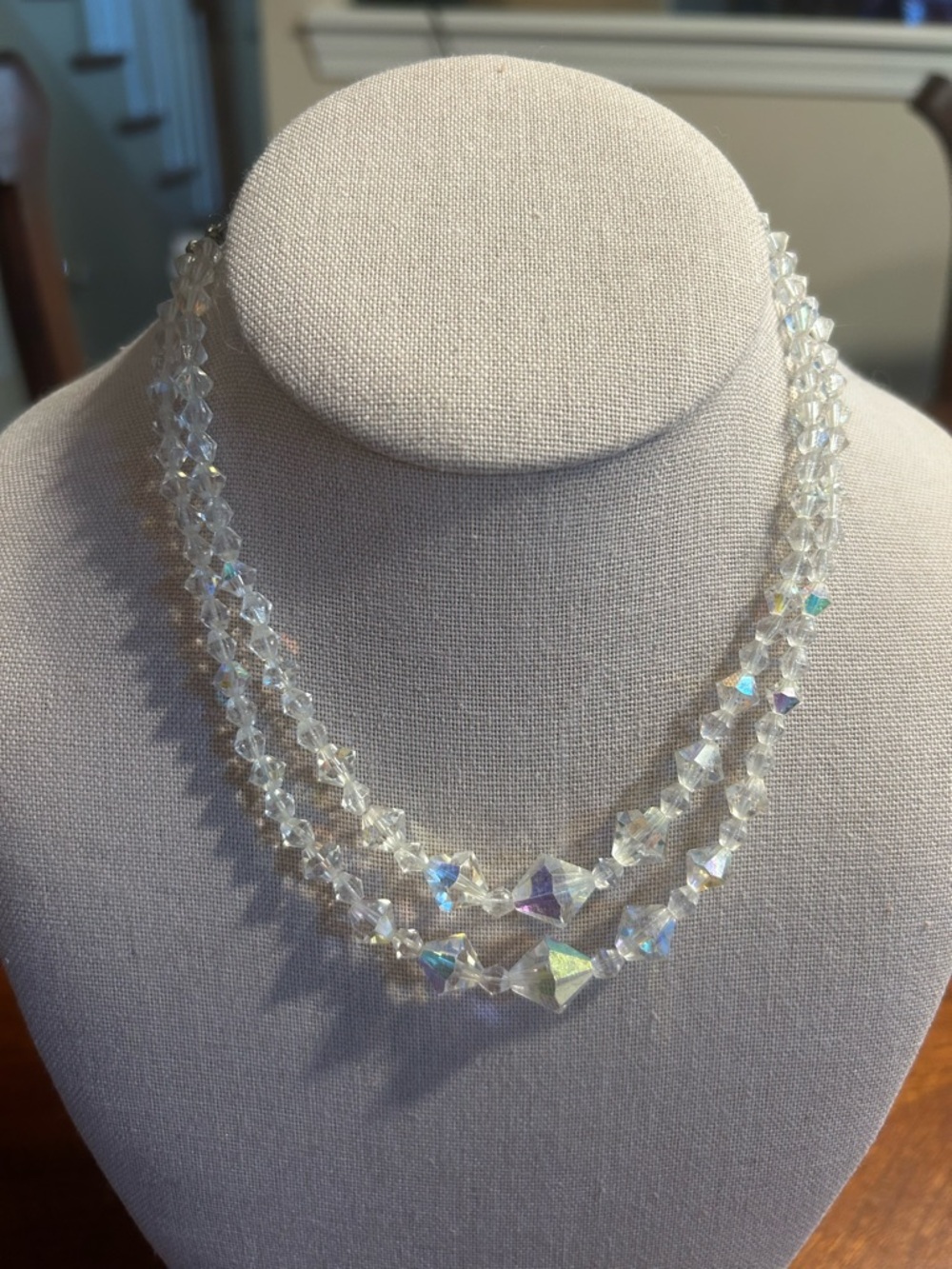 Vintage Crystal Aurora Borealis Double-Strand Necklace - Clear
